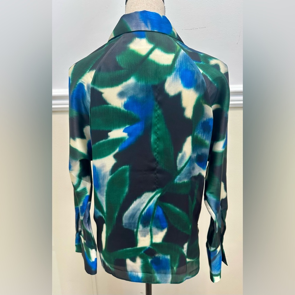 Mango MNG Tropical Blouse XS Made in Italy Tropical Business Casual Collared - Picture 4 of 12